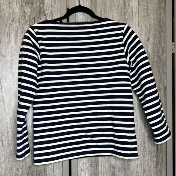 Orcival Fleece Top Sweatshirt Navy and White Stripes Nautical Long Sleeve Size 0 - Picture 6 of 6